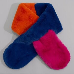 Echo faux fur pull-through colorblock scarf.  Blue, orange, pink. NWOT.
